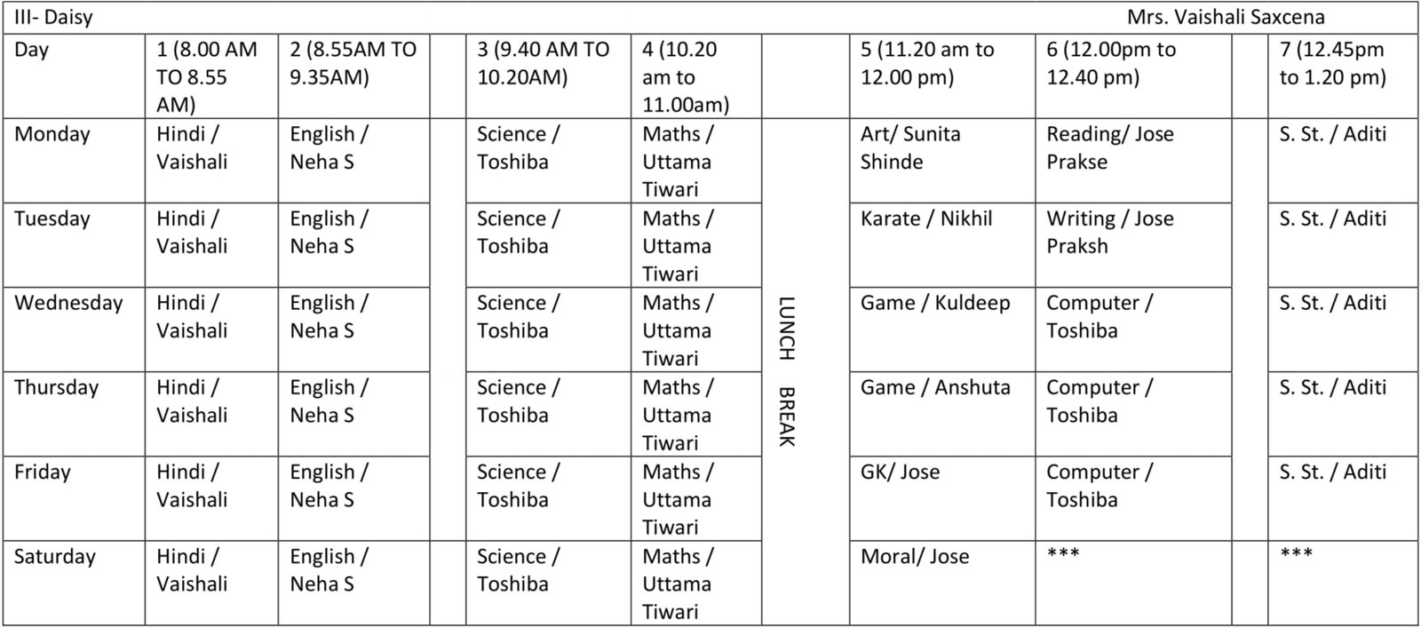 Time Table 2024-25